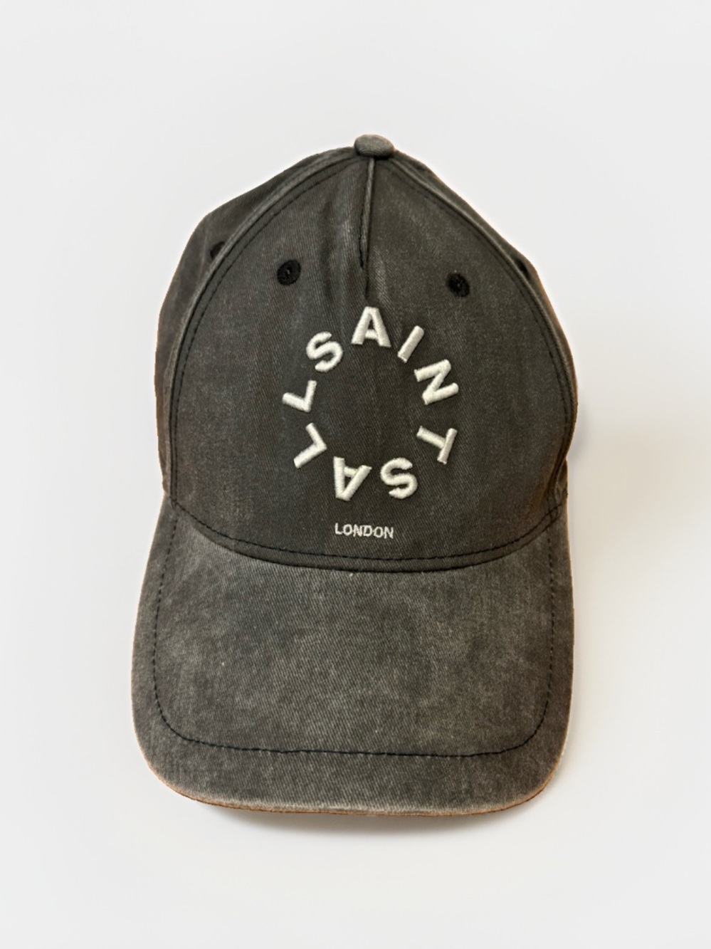 All Saints Tierra Embroidered Logo Baseball Cap Hat Charcoal White Washed Cotton